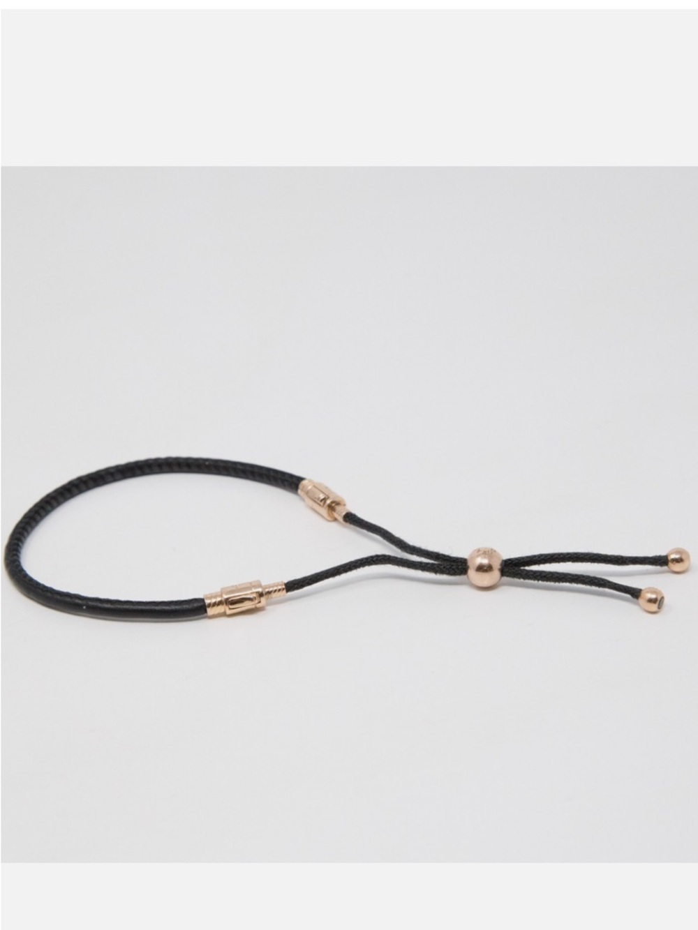 Pandora Rose Gold Accent Moments Black Leather Slider Bracelet Adjustable Pretty